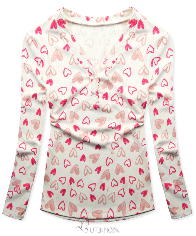 T-Shirt mit Herzdruck Weiß/Rosa HEART10