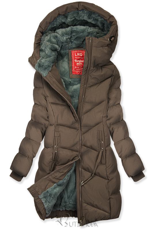 Warme Winterjacke in verlängertem Schnitt Braun