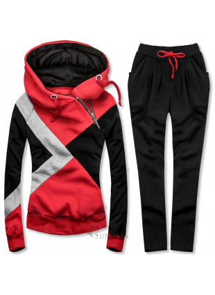 Dreifarbiger Trainingsanzug rot / schwarz / grau