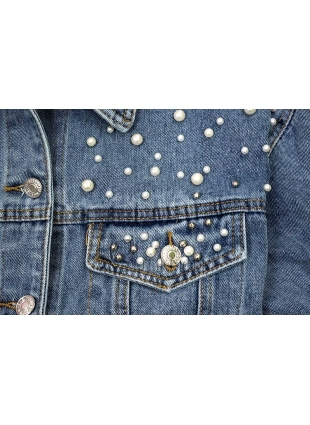 Jeansjacke mit Perlen