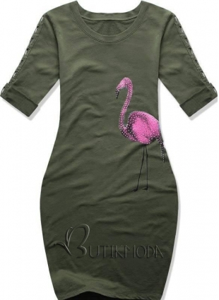 Kleid mit Flamingo Print khaki