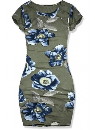 Bequemes Kleid mit Blumendruck khaki