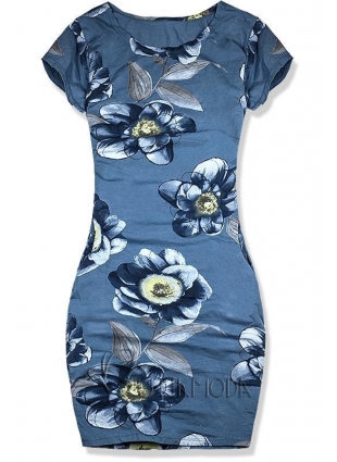 Bequemes Kleid mit Blumendruck jeansblau