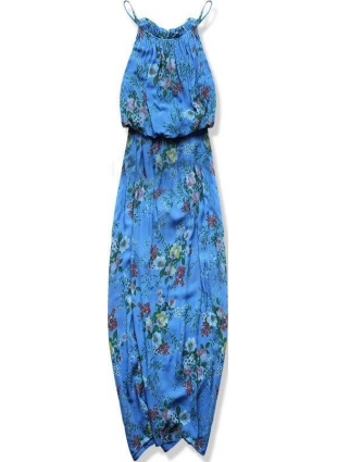Langes Kleid mit Blumenprint kobalt