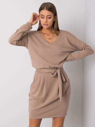 Beige Mini-Kleid mit langen Ärmeln
