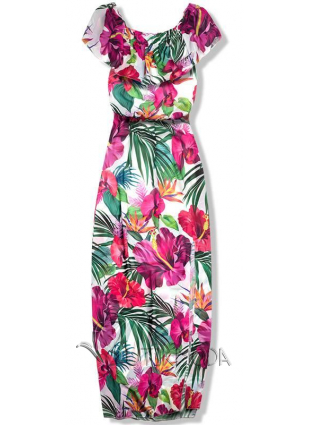 Langes Kleid mit Blumenprint rosa/grün