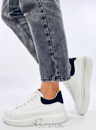 Plateau-Sneaker mit Zirkonen white/black