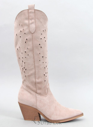 Wildlederstiefel im Cowboy-Stil, Hellbeige