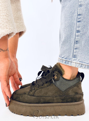 Wintersneaker mit hohem Plateau Khaki