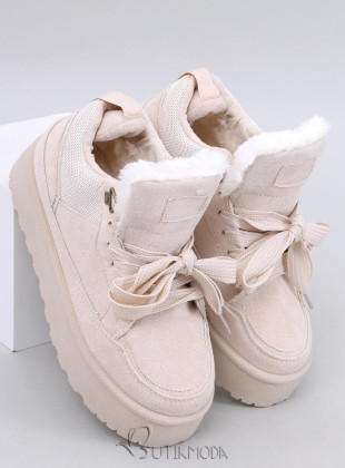 Wintersneaker mit hohem Plateau Beige