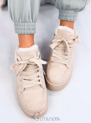 Wintersneaker mit hohem Plateau Beige