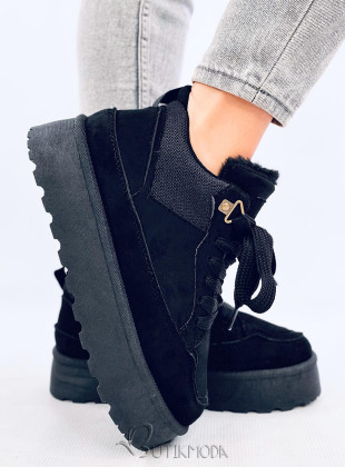 Wintersneaker mit hohem Plateau Schwarz