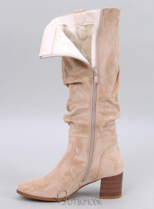 Hohe Stiefel aus Wildleder Light Beige