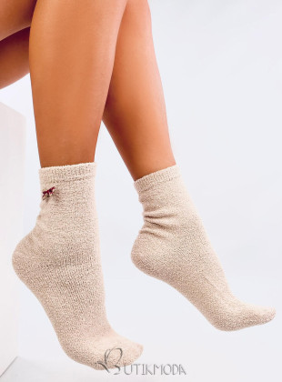 Warme Socken mit Schleife Beige