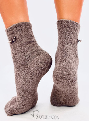 Warme Socken mit Schleife Taupe