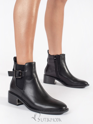 Schwarze Damen Stiefeletten mit Schnalle und Absatz