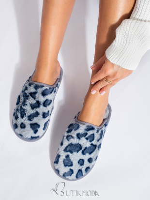 Blaue Pantoffeln mit Leopardenmuster