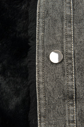 Jeansjacke mit kuscheligem Fellimitat grau/schwarz
