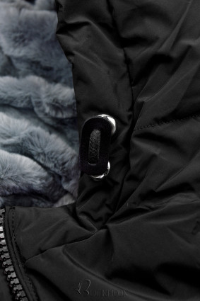 Warme Winterjacke in verlängertem Schnitt Schwarz