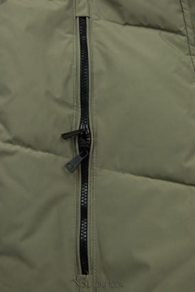 Extra warme lange Winterjacke mit Plüsch Khaki