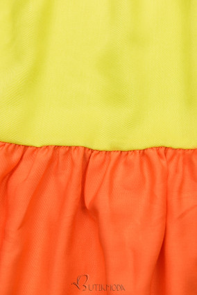 Kleid mit Color-Blocking-Optik gelbgrün/orange