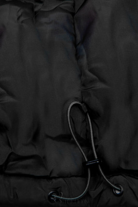 Mantel mit Kapuze und abnehmbarem Kunstfell-Kragen schwarz/beige