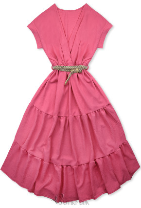 Midi-Sommerkleid mit Gürtel Pink
