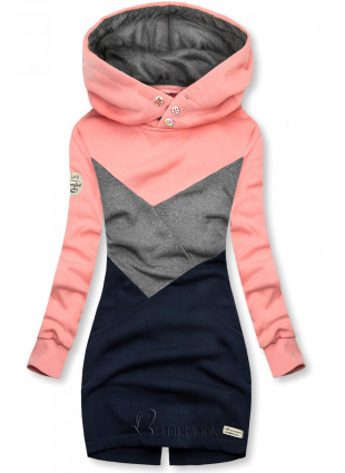 Verlängerte Sweatshirt mit Kapuze rosa/grau/blau