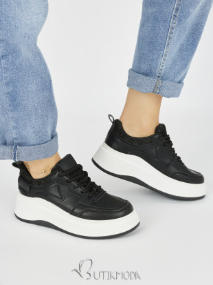 Damen schwarze Sneakers mit dicker Sohle