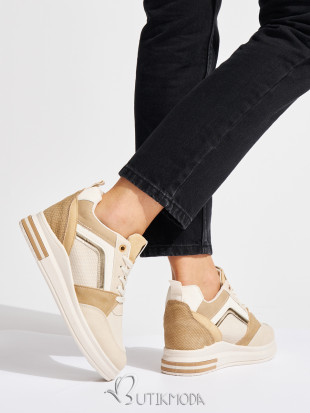 Damen Beige Sneakers mit verstecktem Keil