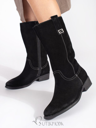 Schwarze Damenlederstiefel im Cowboy-Stil mit Absatz