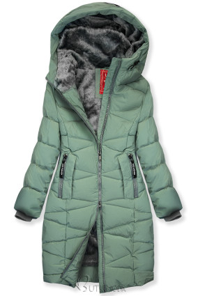 Extra warme Winterjacke mit Plüsch Salbeigrün/Grau