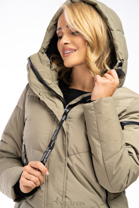 Extra warme lange Winterjacke mit Plüsch Khaki