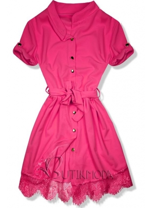 Kleid mit Spitze am Saum Neon pink