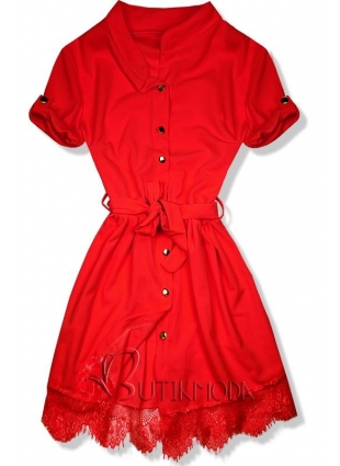 Kleid mit Spitze am Saum rot