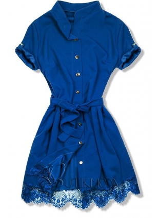 Kleid mit Spitze am Saum kobaltblau