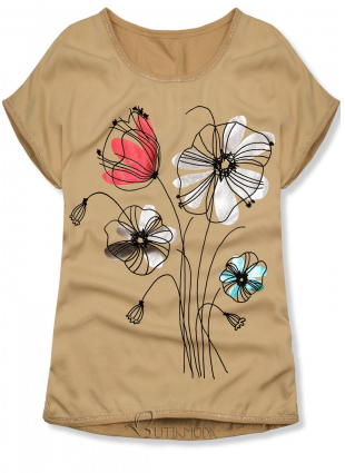 T-Shirt mit Druck - braun/Blumen