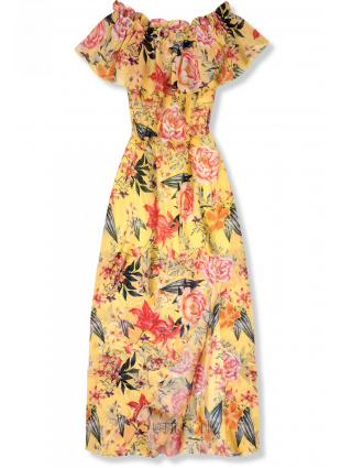 Langes Kleid mit Blumenprint gelb