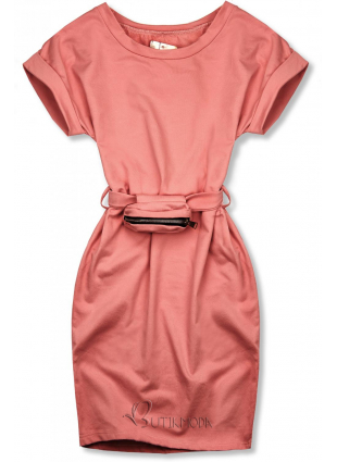 Lachsrosa Kleid Basickleid mit kleiner Tasche in der Taille