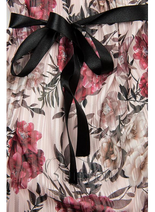 Hellrosa Blumenkleid mit Band in der Taille