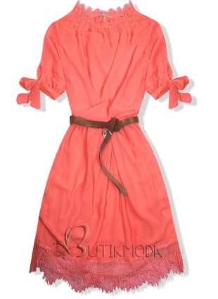 Kleid mit Gürtel neon Orange