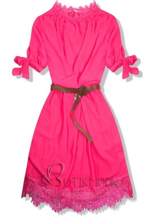 Kleid mit Gürtel neon pink