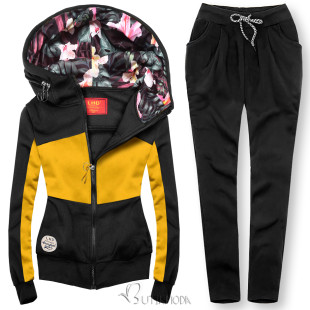 Trainingsanzug mit Kapuze und Blumenfutter gelb/schwarz