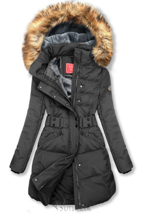 Gesteppte Winterjacke mit Gürtel Anthrazit