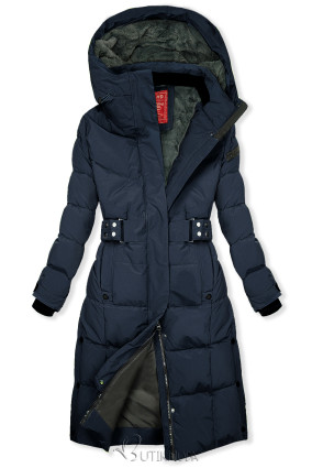 Dunkelblaue Winterjacke mit Gürtel