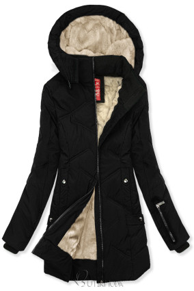 Schwarze Winterjacke mit Plüsch