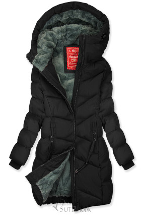 Warme Winterjacke in verlängertem Schnitt Schwarz