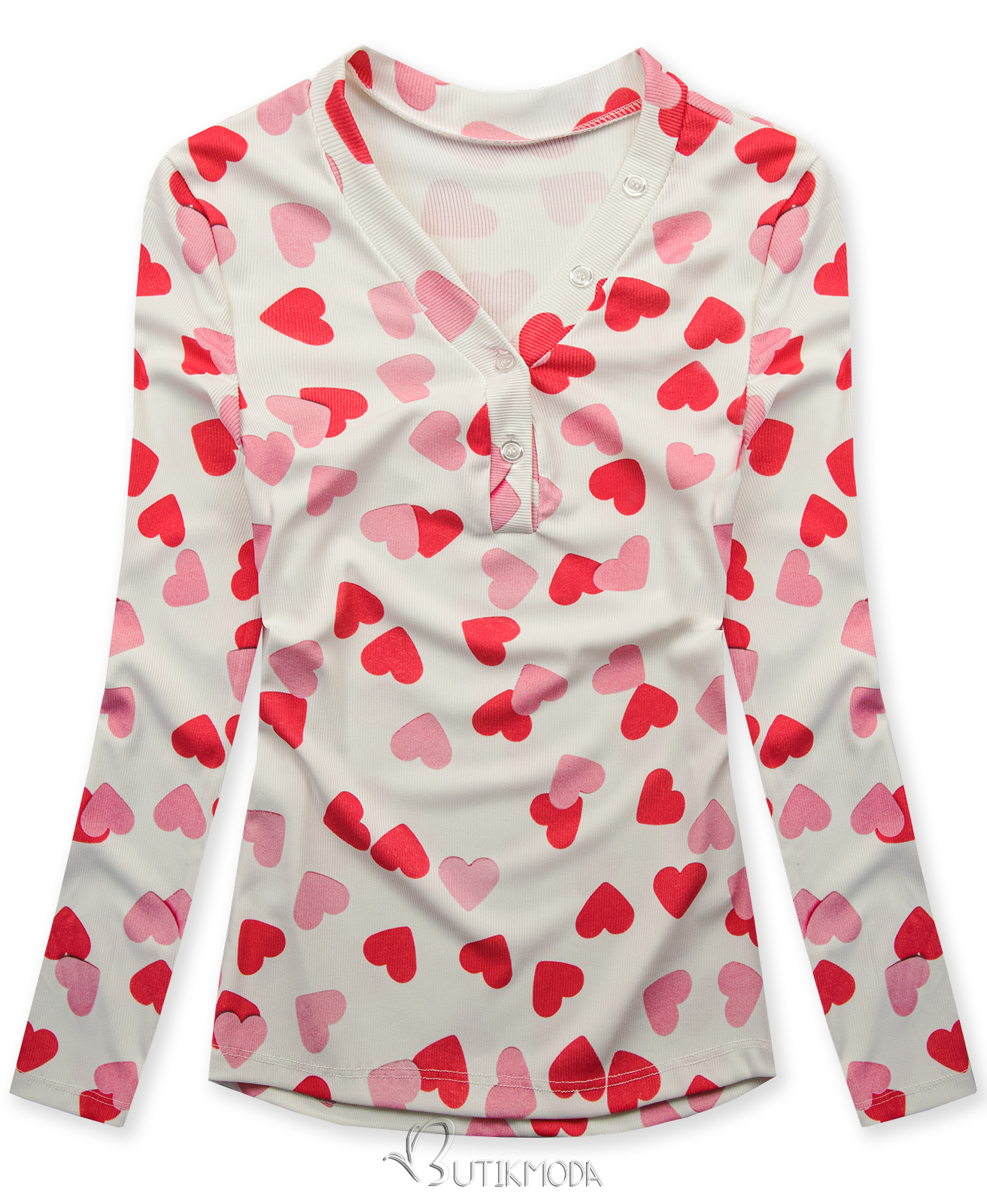 T-Shirt mit Herzdruck Weiß/Rot HEART6