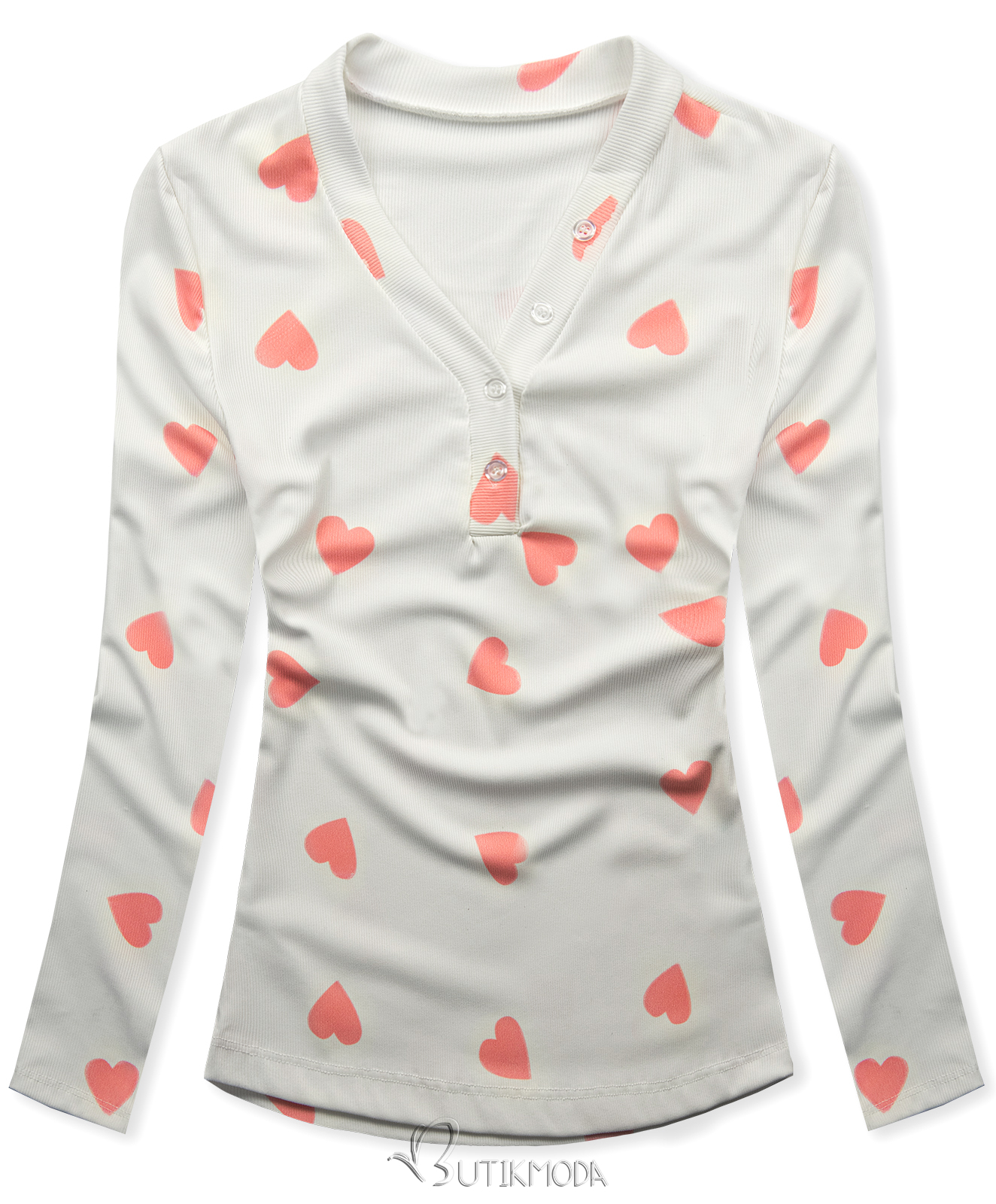 T-Shirt mit Herzdruck Weiß/Apricot HEART4