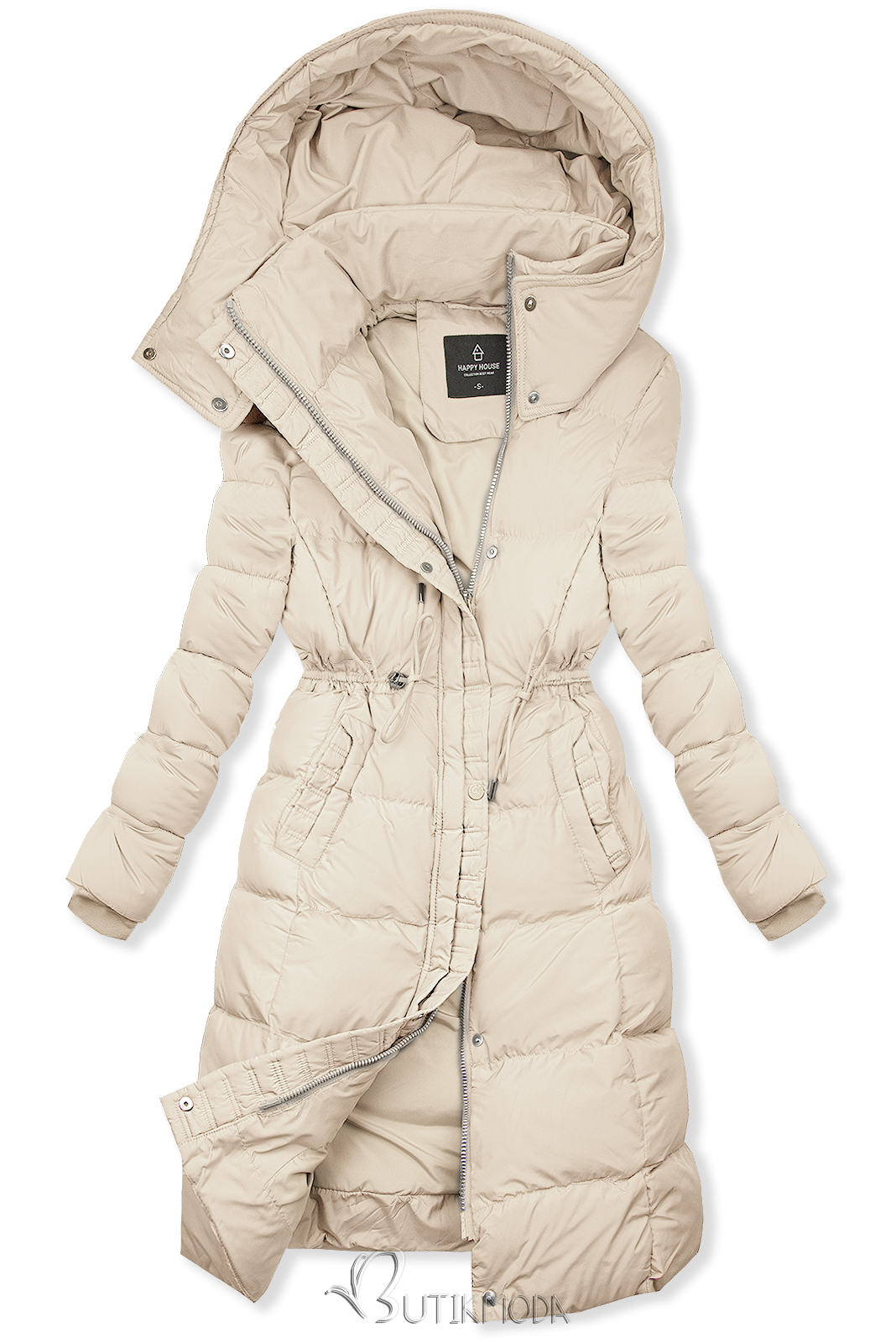 Winterjacke mit Kordelzug in der Taille Ecru